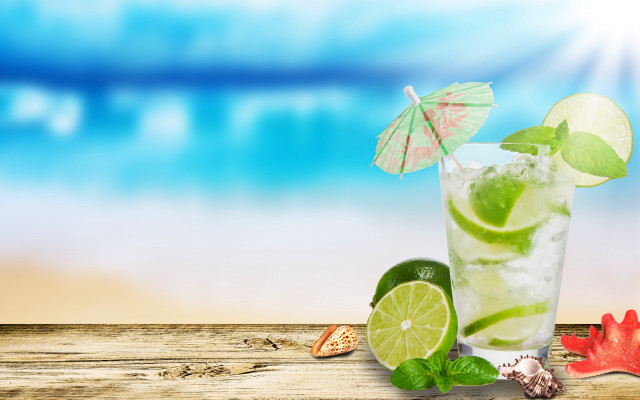 Mojito lime umbrella beach wooden free wallpaper - medium preview image