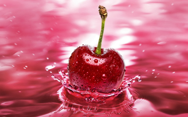 Cherry floating pink liquid green free wallpaper - medium preview image