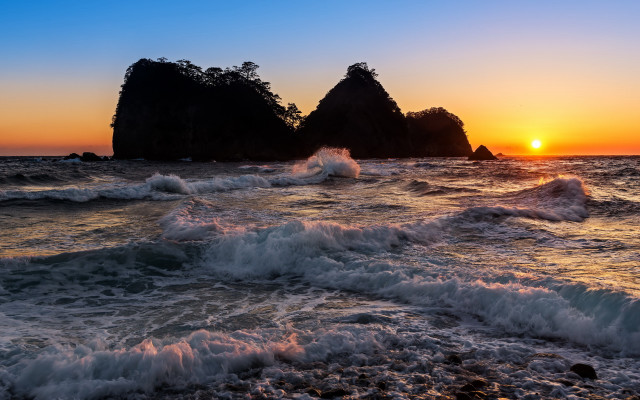Sunset ocean waves rocks cityscape #5 free wallpaper - medium preview image