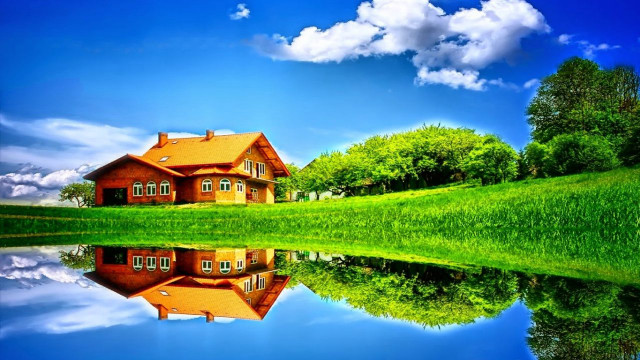 House reflection lake green field #3 free wallpaper - medium preview image