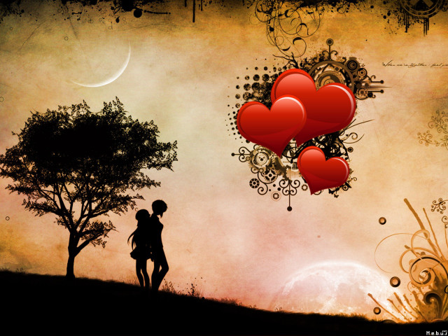 Couple tree red hearts moons free wallpaper - medium preview image