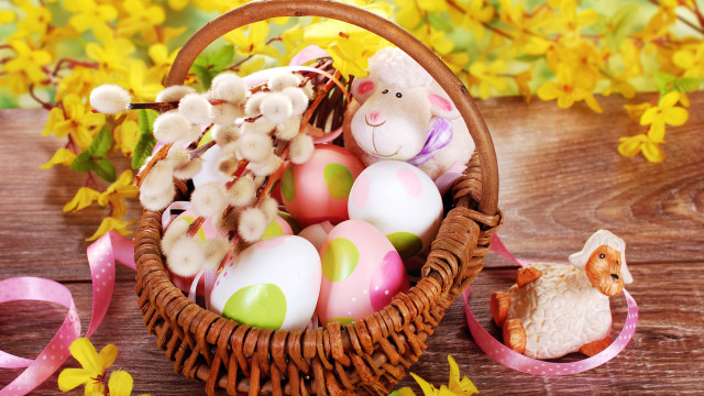 Easter eggs basket toy sheep free wallpaper - medium preview image