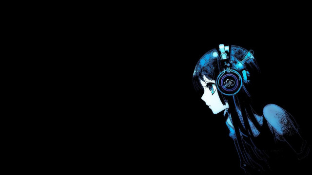 Woman headphones dark black background free wallpaper - medium preview image