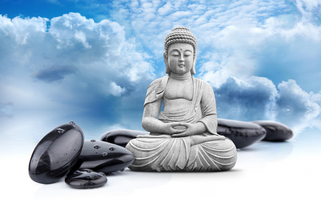 Buddha statue rocks bowl cloudy free wallpaper - medium preview image