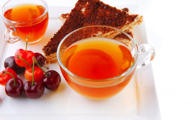 Tea cherries plate bread spoon free wallpaper - medium preview image