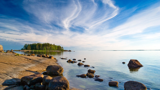 Rocky shore cloudy sky mountains #3 free wallpaper - medium preview image