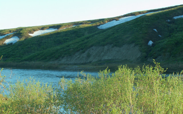 Snowy hillside river ecological matte free wallpaper - medium preview image