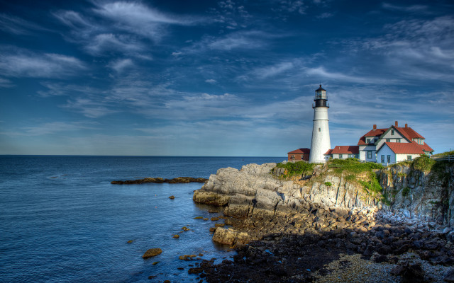 Lighthouse rockycliff ocean cloudy sky #2 free wallpaper - medium preview image