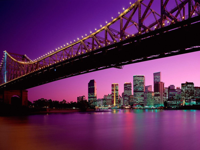 Bridge city night lights matte free wallpaper - medium preview image