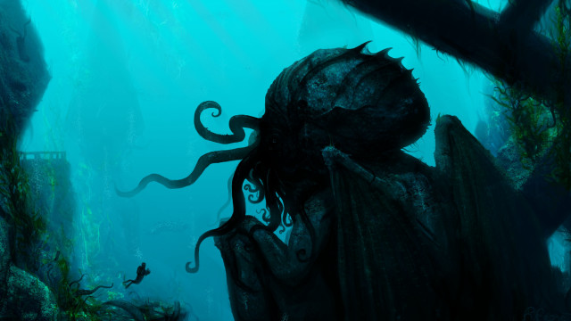 Giant squid underwater suit man free wallpaper - medium preview image