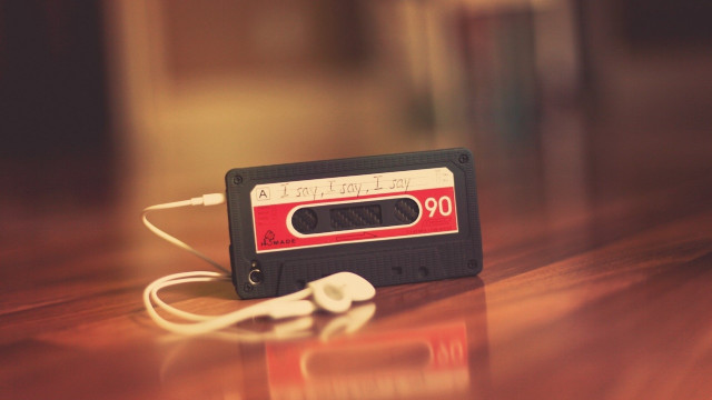 Cassette recorder earphones table bookcase free wallpaper - medium preview image