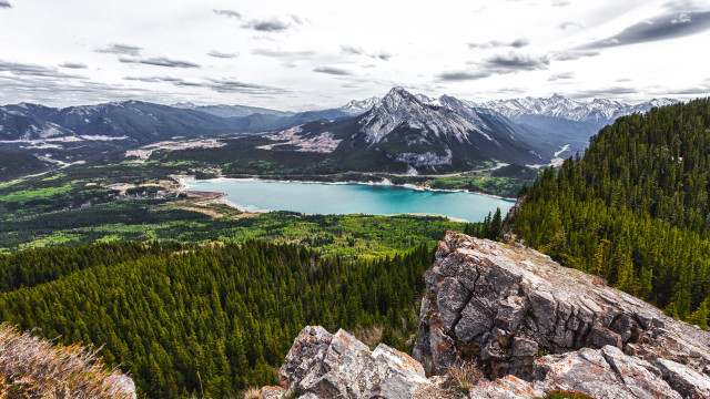 Mountain lake forest horizon sky free wallpaper - medium preview image