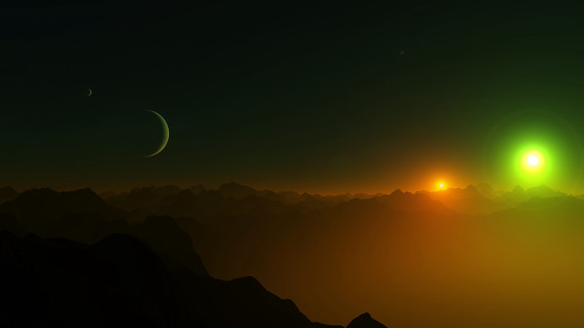 Green mountain night moon space free wallpaper - medium preview image
