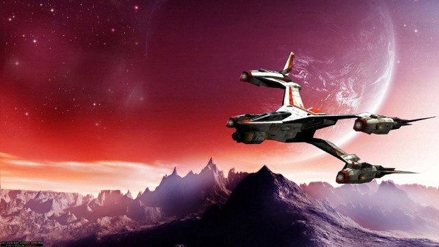 Spacecraft mountains planet stars aurora free wallpaper - medium preview image