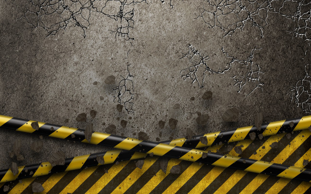 Caution sign concrete wall cracks free wallpaper - medium preview image