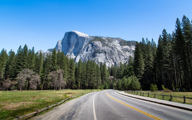 Mountain road trees fence nature free wallpaper - medium preview image