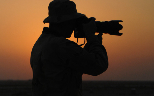 Man camera sunset silhouette orange free wallpaper - medium preview image