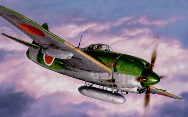 Green airplane clouds sōsaku hanga free wallpaper - medium preview image