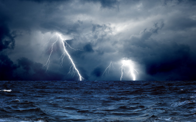 Storm ocean lightning boat night #2 free wallpaper - medium preview image