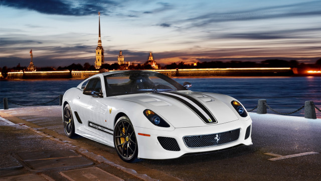 White sports car pier dawn free wallpaper - medium preview image