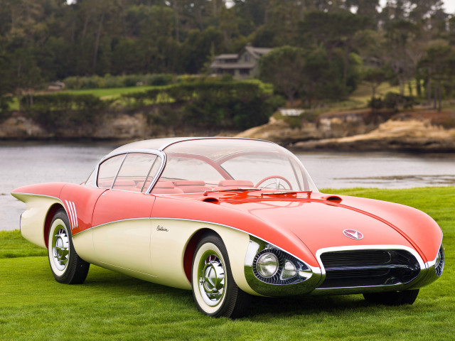 Red white car lake forest free wallpaper - medium preview image
