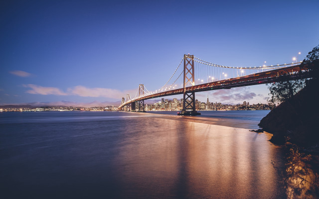 Bridge cityscape night water reflection free wallpaper - medium preview image