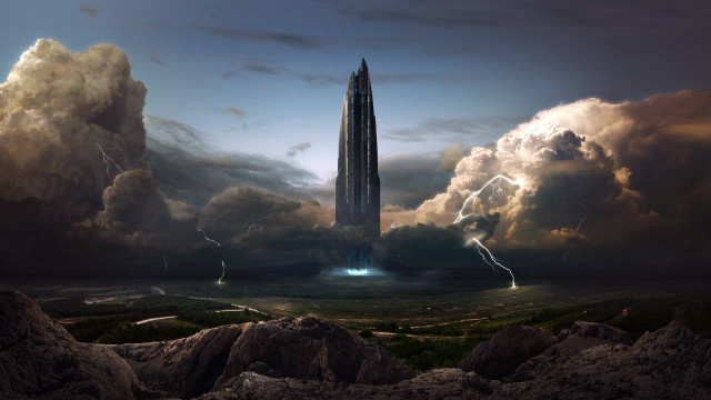 Tower clouds lightning sky fantasy free wallpaper - medium preview image