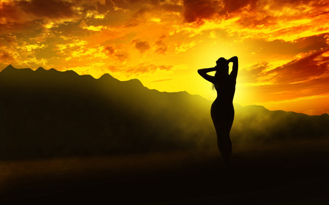 Sunset woman backlighting autumn mountain free wallpaper - medium preview image