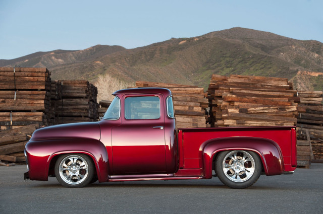 Red truck wood mountain precisionism free wallpaper - medium preview image