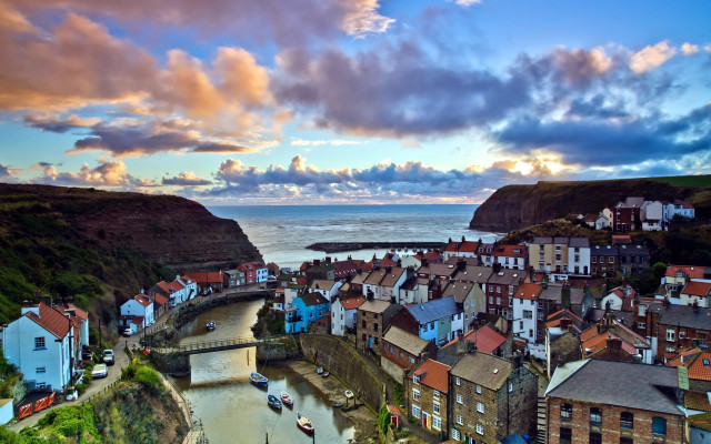 River town bridge boat ocean free wallpaper - medium preview image