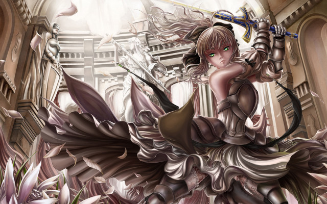 Woman dress sword bird fantasy free wallpaper - medium preview image