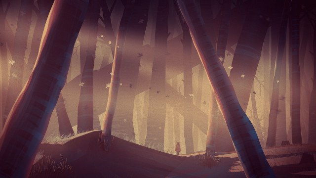 Forest sunbeam figure volumetric lighting free wallpaper - medium preview image
