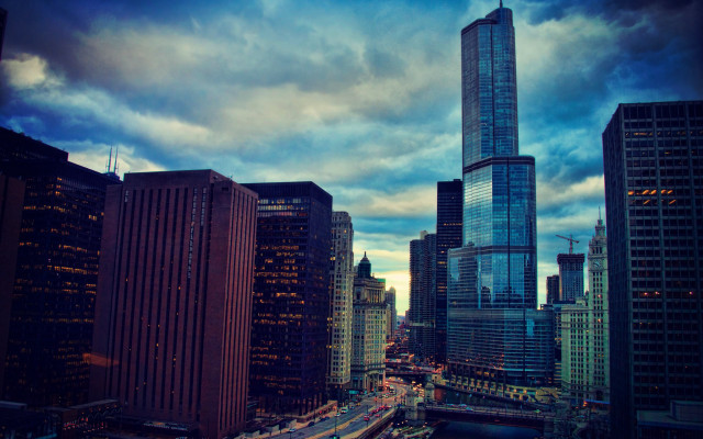 City skyline bridge building cloudy free wallpaper - medium preview image