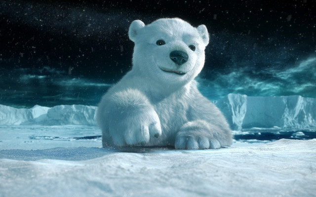 Polar bear snowy icebergs night free wallpaper - medium preview image