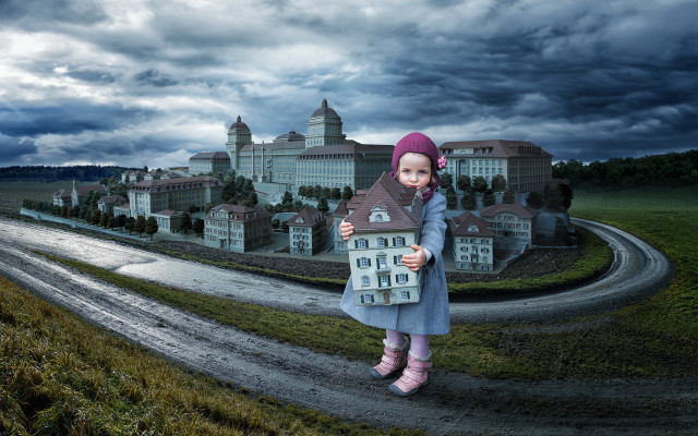 Little girl doll building road free wallpaper - medium preview image