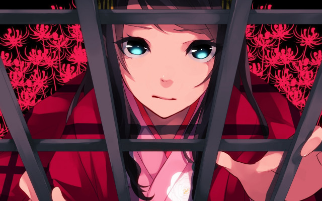 Girl blue eyes kimono flower free wallpaper - medium preview image