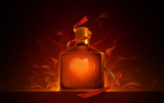 Perfume bottle heart red ribbon free wallpaper - medium preview image
