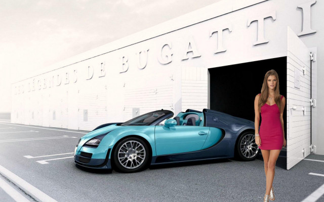 Woman red dress blue car #2 free wallpaper - medium preview image