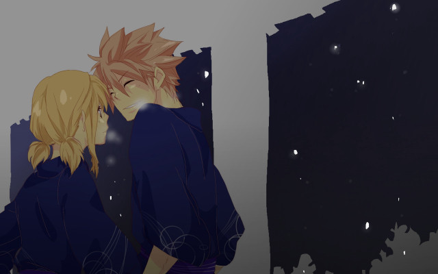 Snowy anime couple fireflies kimono free wallpaper - medium preview image