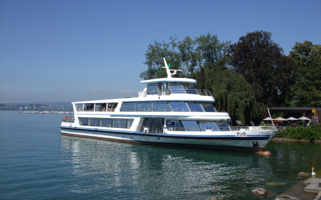 Large boat dock tree shore free wallpaper - medium preview image