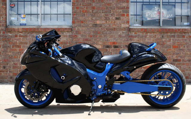 Blue black motorcycle brick building free wallpaper - medium preview image
