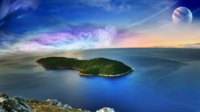Island planet rainbow sky matte free wallpaper - medium preview image
