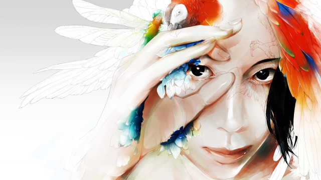 Woman bird angel wings feathers free wallpaper - medium preview image