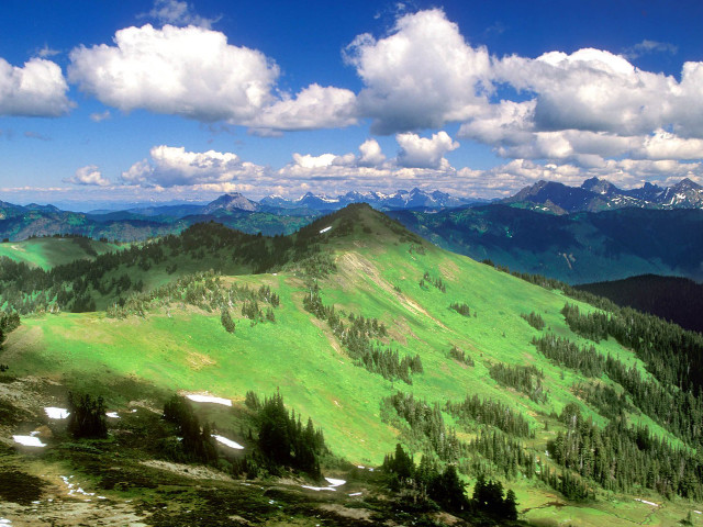 Green mountain trees clouds horizon free wallpaper - medium preview image