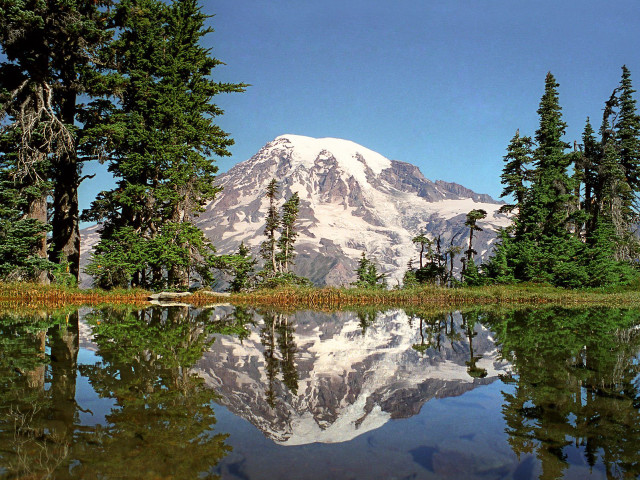 Mountain reflection lake trees grass #6 free wallpaper - medium preview image