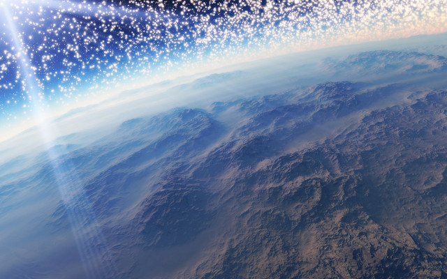 Mountain range space stars beam free wallpaper - medium preview image
