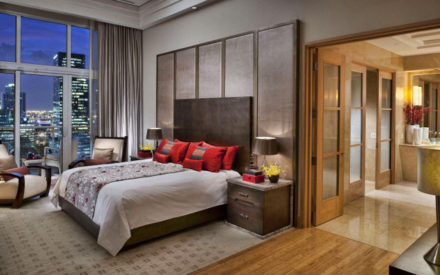 Bedroom cityscape night warm lighting free wallpaper - medium preview image