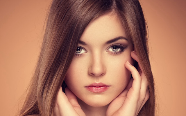 Woman long hair brown background free wallpaper - medium preview image