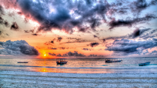 Sunset beach boats clouds pier free wallpaper - medium preview image