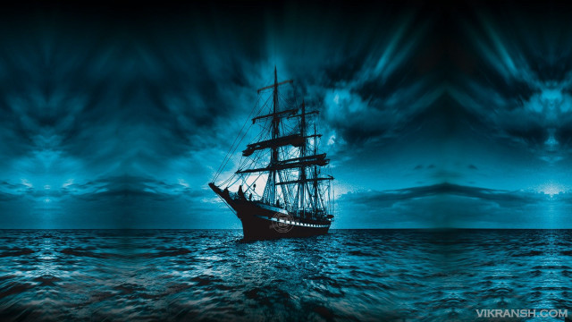 Ship sailing ocean night sky free wallpaper - medium preview image
